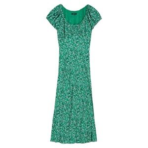 Madewell Ruched Scooped Neck Midi Dress Micro Floral Green M Cottage Prairie